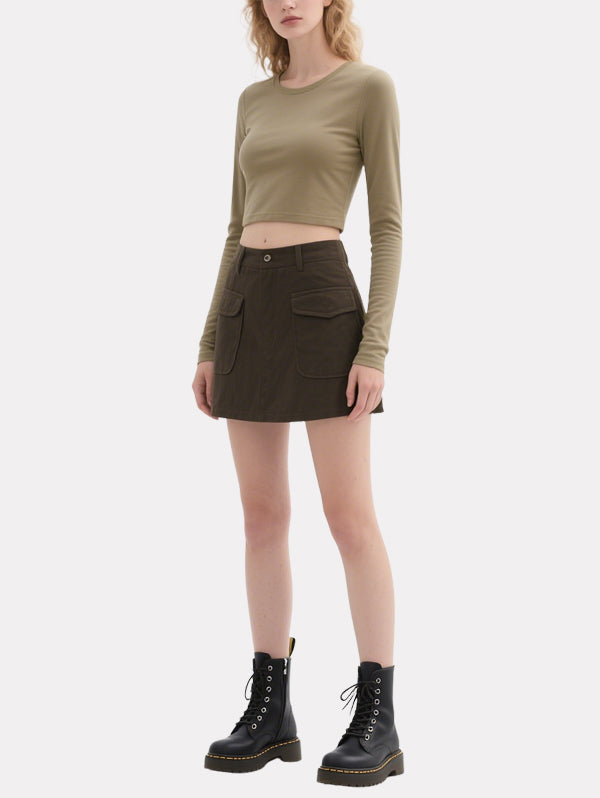 Casual Khaki Long-Sleeved Short Top Workwear Skirt Suit
