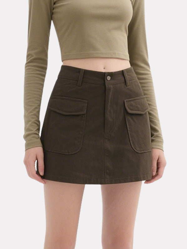 Casual Khaki Long-Sleeved Short Top Workwear Skirt Suit