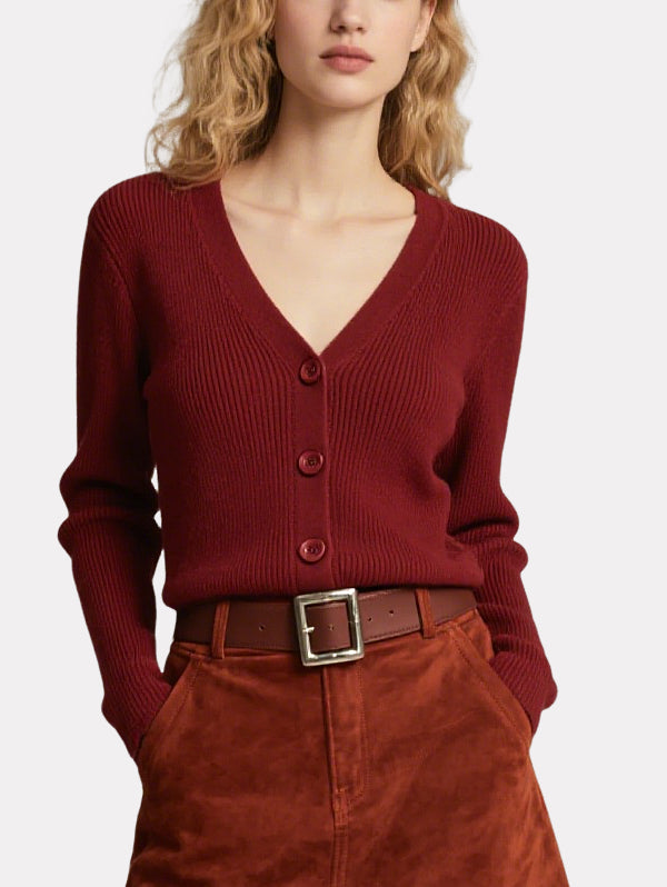 Vintage Red Knitted Cardigan with Belt Skirt Suit