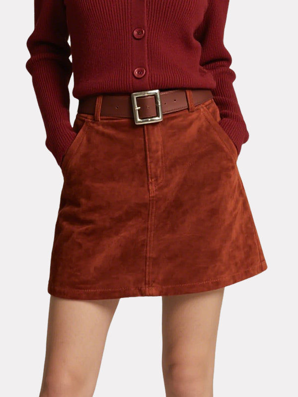 Vintage Red Knitted Cardigan with Belt Skirt Suit