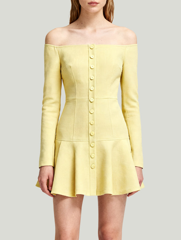 Off-the-Shoulder Single-Row Button Fresh Sweet Women's Long-Sleeve Dress