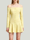 Off-the-Shoulder Single-Row Button Fresh Sweet Women's Long-Sleeve Dress