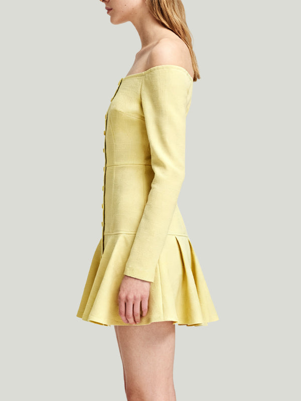 Off-the-Shoulder Single-Row Button Fresh Sweet Women's Long-Sleeve Dress