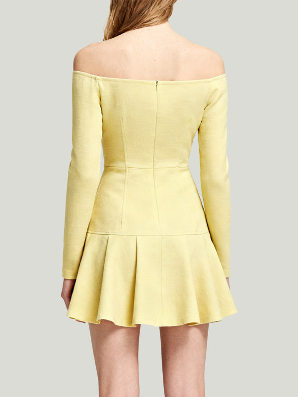 Off-the-Shoulder Single-Row Button Fresh Sweet Women's Long-Sleeve Dress