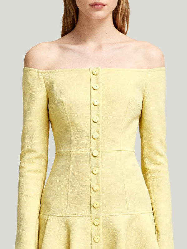 Off-the-Shoulder Single-Row Button Fresh Sweet Women's Long-Sleeve Dress