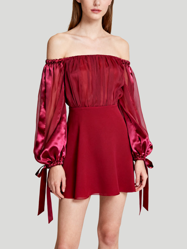 Off-the-Shoulder Tie Lantern Sleeve Design Women's Long-Sleeve Dress