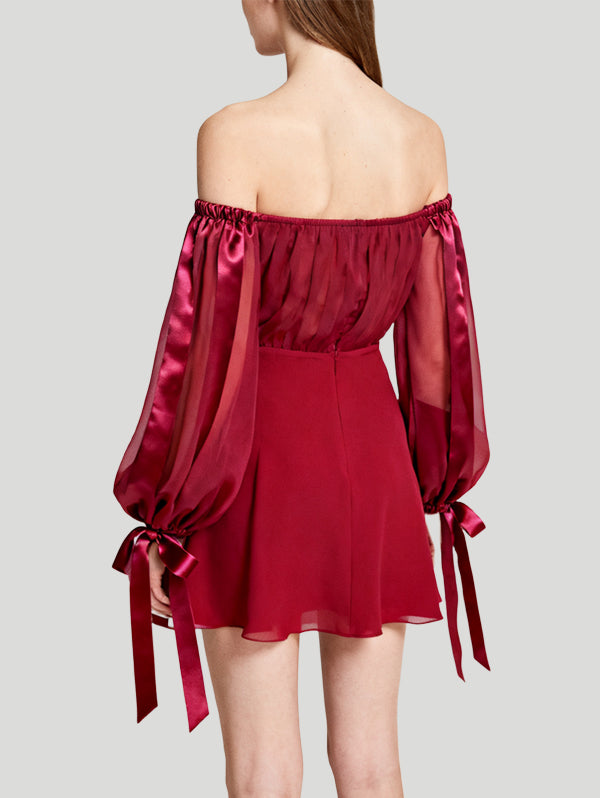 Off-the-Shoulder Tie Lantern Sleeve Design Women's Long-Sleeve Dress