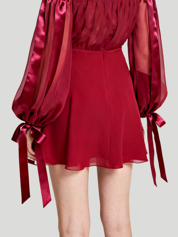 Off-the-Shoulder Tie Lantern Sleeve Design Women's Long-Sleeve Dress