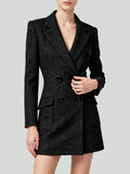 Blazer Collar Double-Row Button Design Retro Women's Long-Sleeve Dress