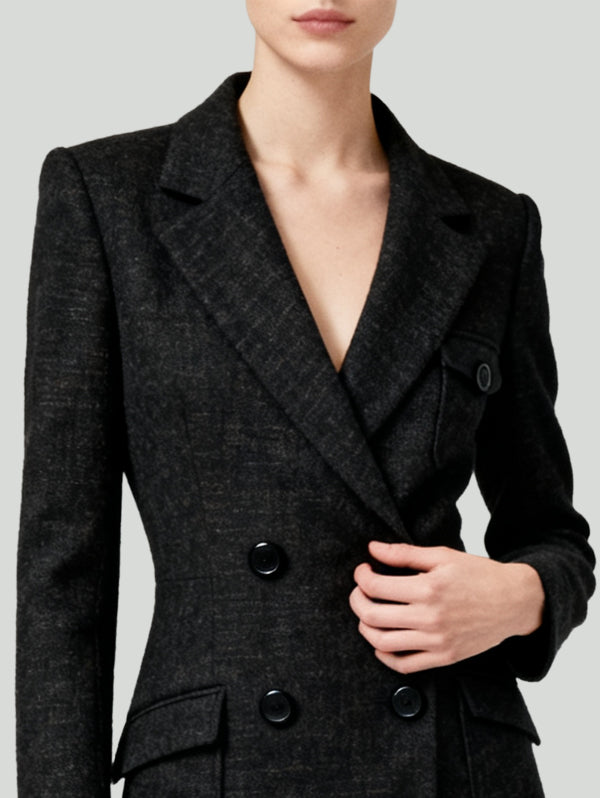 Blazer Collar Double-Row Button Design Retro Women's Long-Sleeve Dress