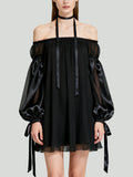 Off-Shoulder Mysterious Romantic Dark Style Women's Long-Sleeve Dress