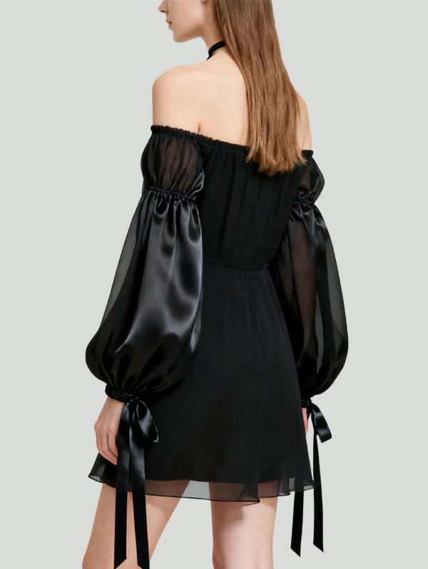Off-Shoulder Mysterious Romantic Dark Style Women's Long-Sleeve Dress