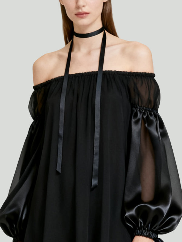 Off-Shoulder Mysterious Romantic Dark Style Women's Long-Sleeve Dress