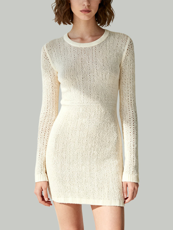 Crew Neck Fitted Design Fresh Minimalist Women's Long-Sleeve Dress
