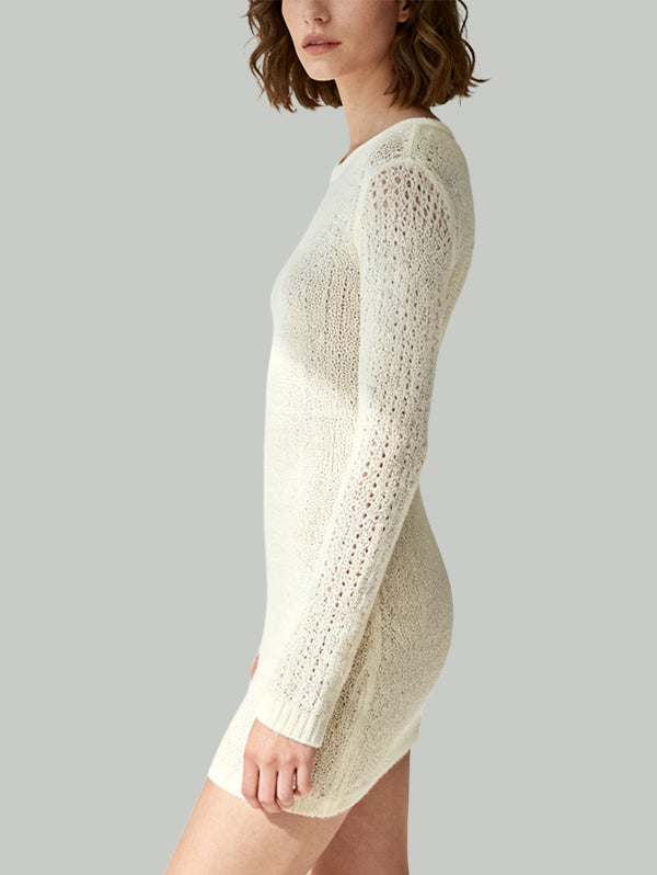 Crew Neck Fitted Design Fresh Minimalist Women's Long-Sleeve Dress