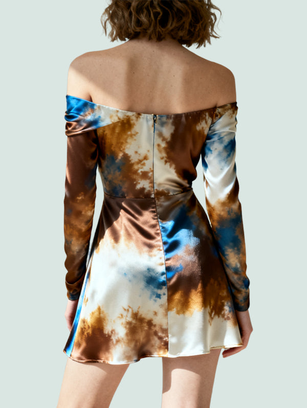 Flared Sleeve Design Trendy Fashionable Women's Long-Sleeve Dress