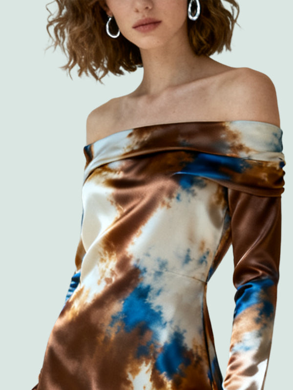 Flared Sleeve Design Trendy Fashionable Women's Long-Sleeve Dress
