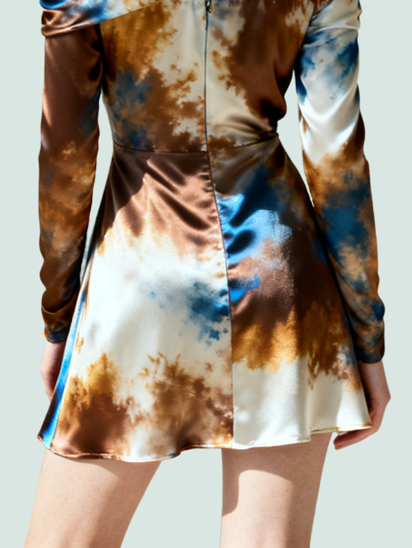 Flared Sleeve Design Trendy Fashionable Women's Long-Sleeve Dress