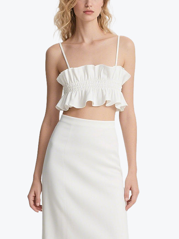 Sweet Ruffled Suspender Skirt Suit