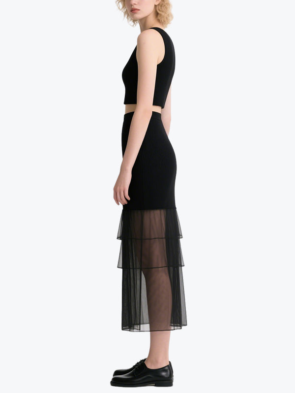 Sexy Mesh Patchwork Skirt Suit