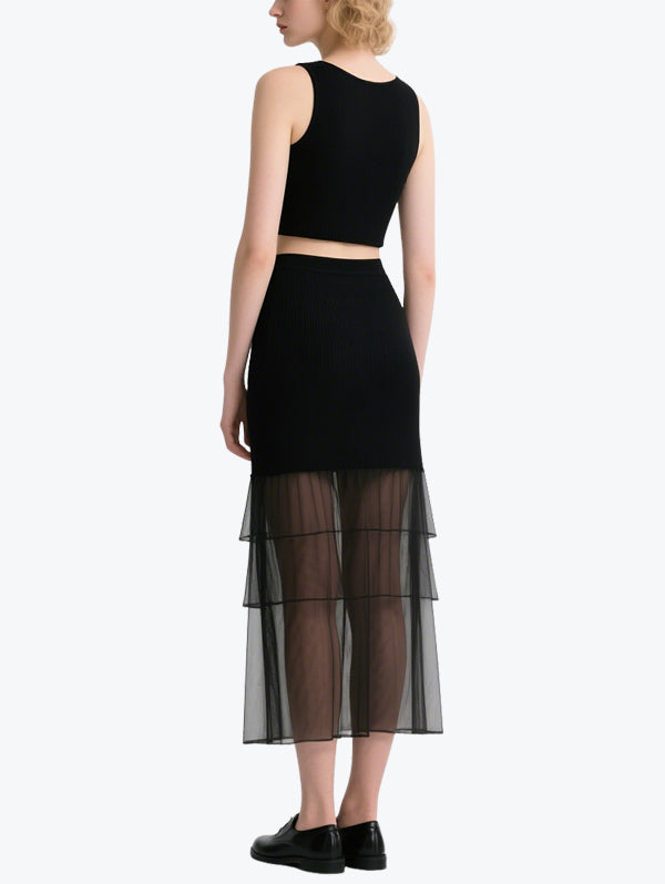 Sexy Mesh Patchwork Skirt Suit