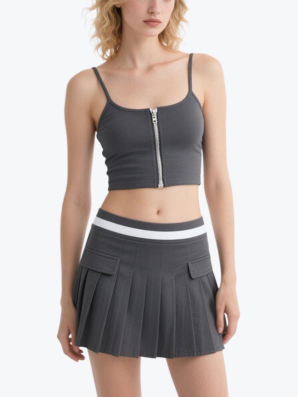 Cool Zipper Short Skirt Suit