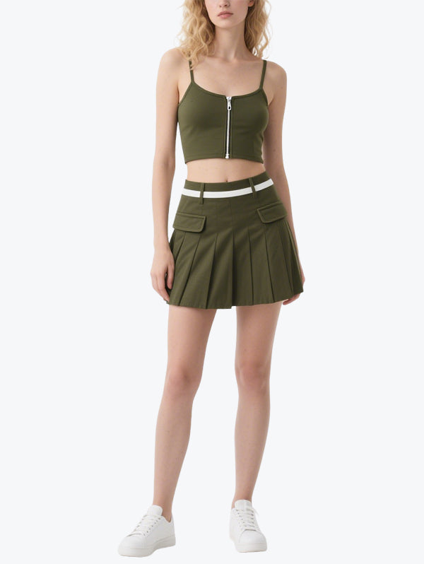 Vibrant Contrasting Sports Style Skirt Suit