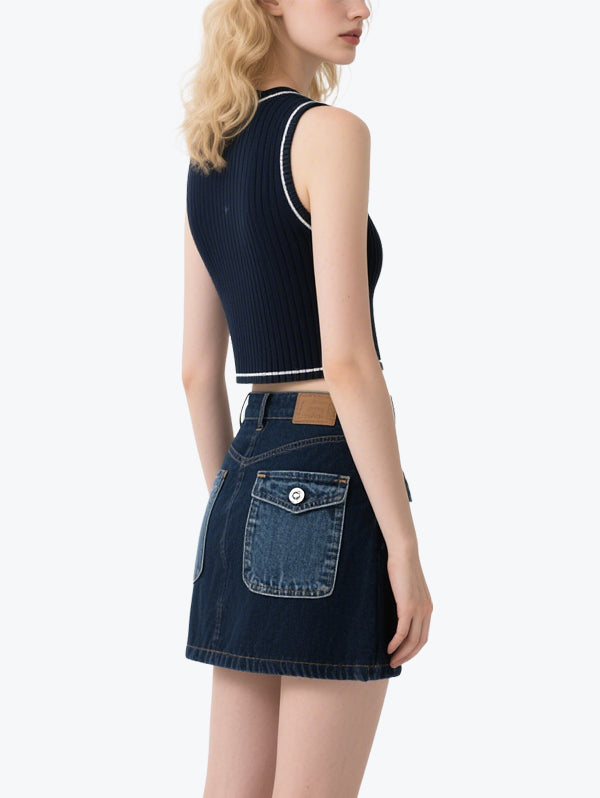 Vintage Color Matching Denim Skirt Set