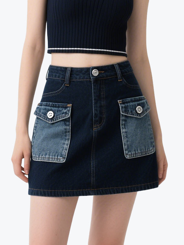Vintage Color Matching Denim Skirt Set