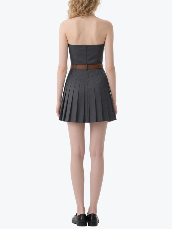 Exquisite Tube-Top Pleated Skirt Suit