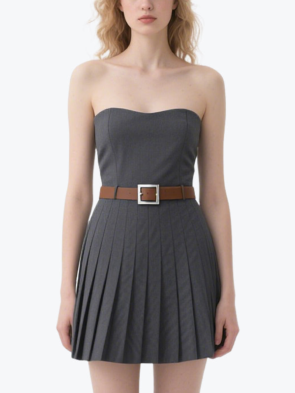 Exquisite Tube-Top Pleated Skirt Suit
