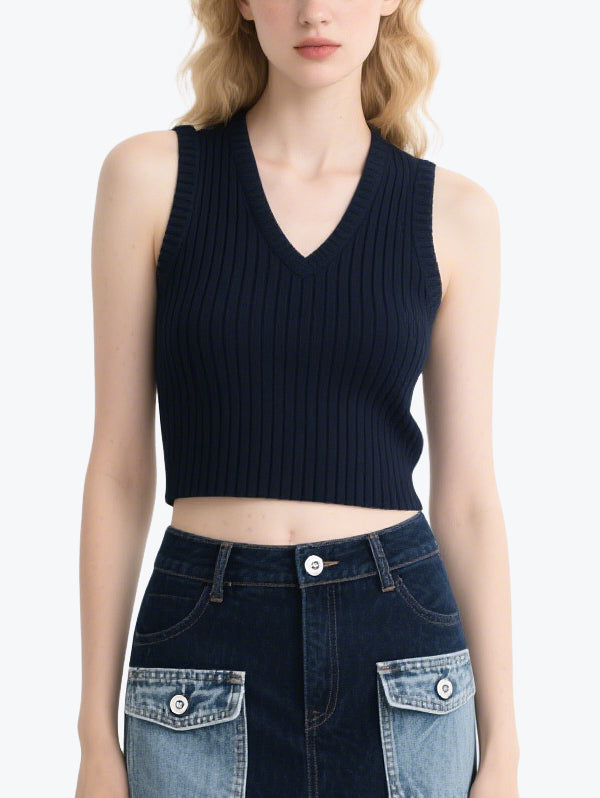Retro Contrast Denim Skirt Set