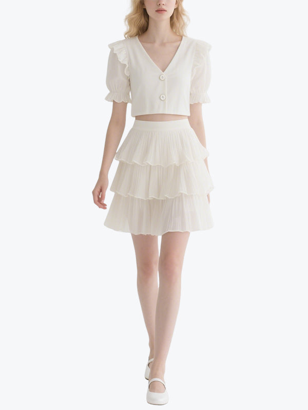 Romantic Ruffle White Skirt Set