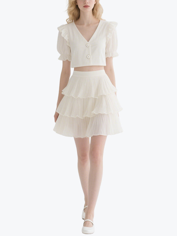 Romantic Ruffle White Skirt Set