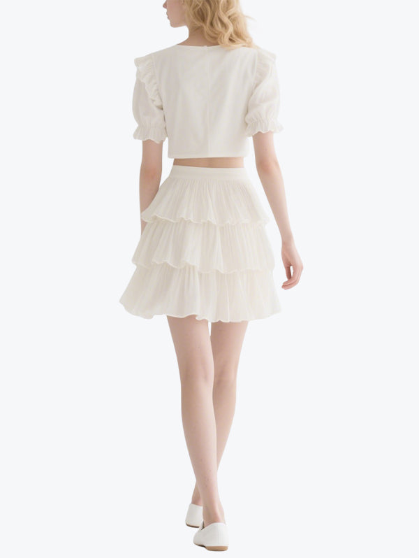 Romantic Ruffle White Skirt Set