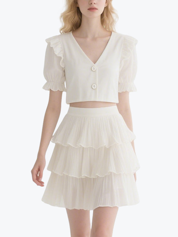 Romantic Ruffle White Skirt Set