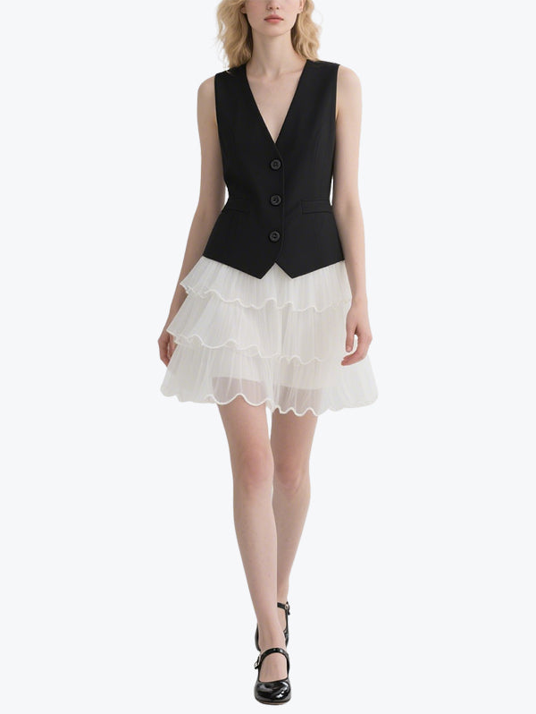 Sweet and Cool Mesh Vest Skirt Set