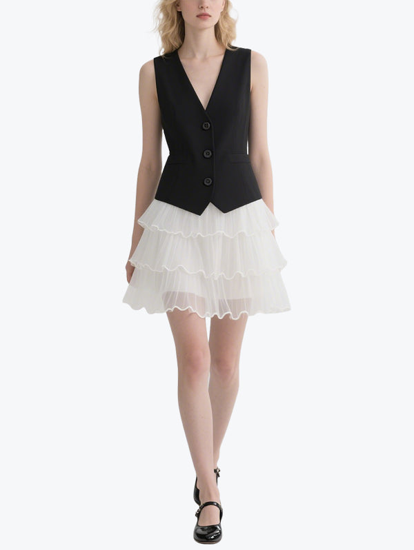 Sweet and Cool Mesh Vest Skirt Set