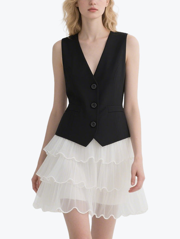 Sweet and Cool Mesh Vest Skirt Set