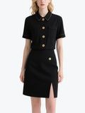 Smart Gold Button Black Skirt Set