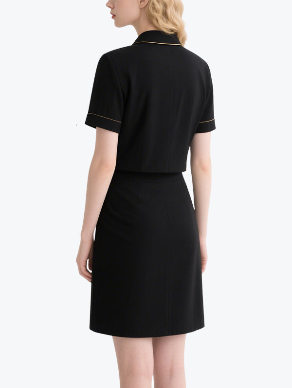 Smart Gold Button Black Skirt Set