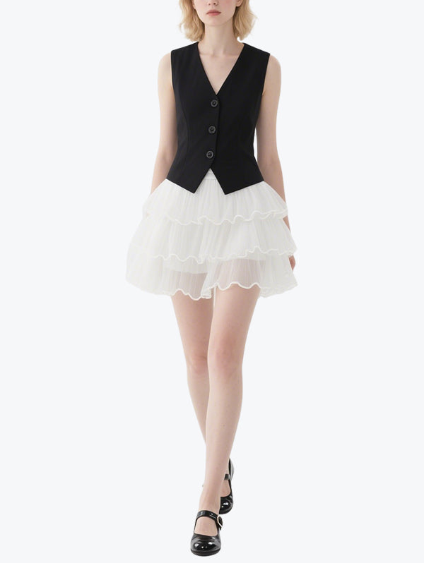 Simple Slim Vest Skirt Set