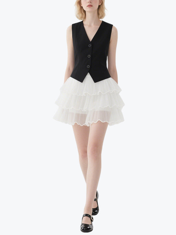 Simple Slim Vest Skirt Set