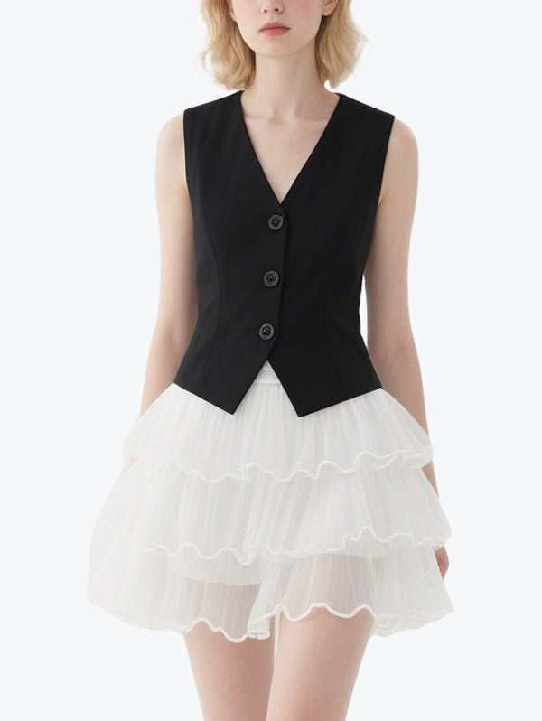 Simple Slim Vest Skirt Set