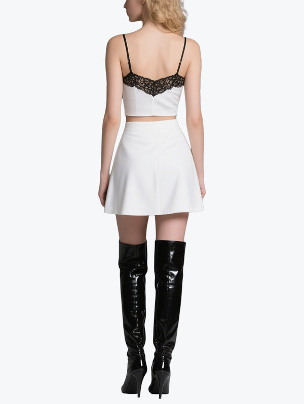 Sweet and Cool Lace Patchwork Suspender Skirt Suit
