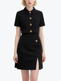 Exquisite Slit Black Skirt Set