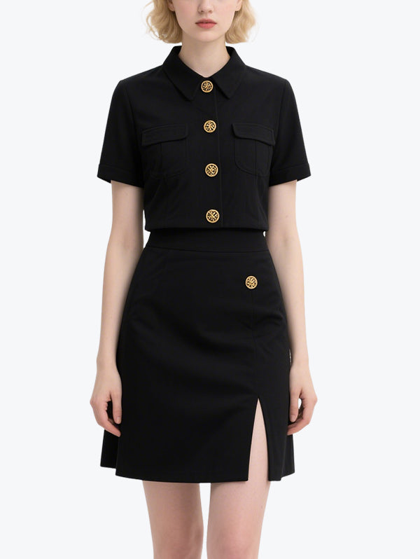 Exquisite Slit Black Skirt Set