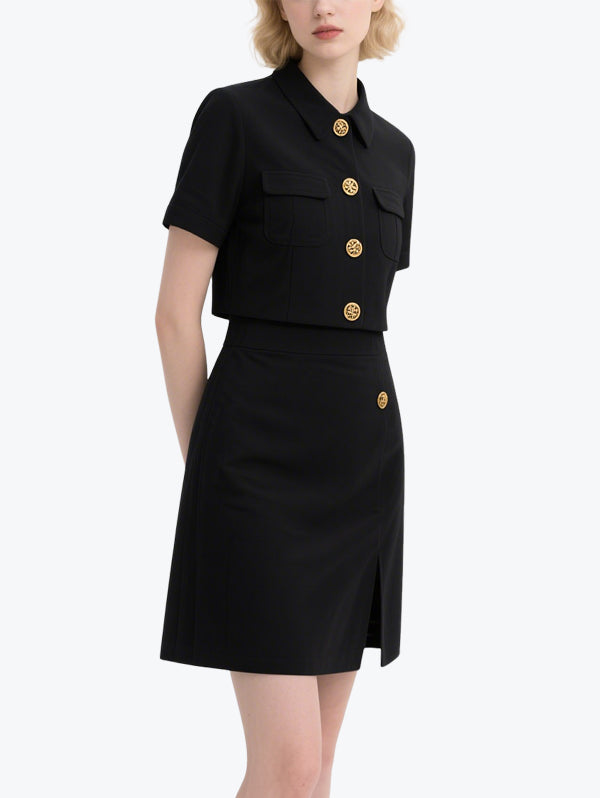 Exquisite Slit Black Skirt Set