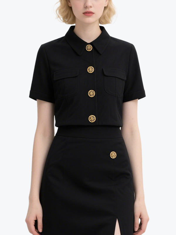 Exquisite Slit Black Skirt Set
