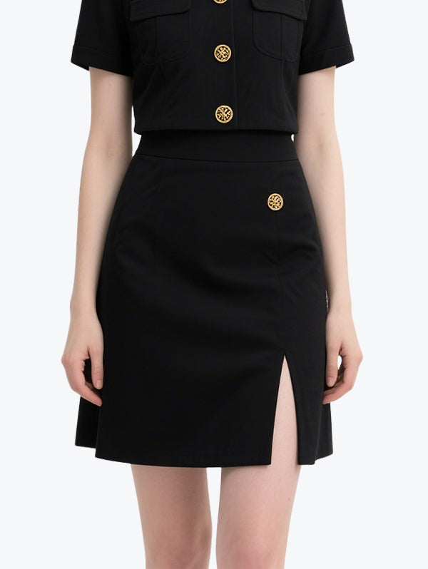 Exquisite Slit Black Skirt Set